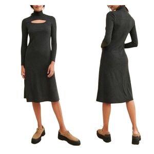 BORDEAUX Gray Long Sleeve Sheath Dress with Mock Neck & Cut Out Detail